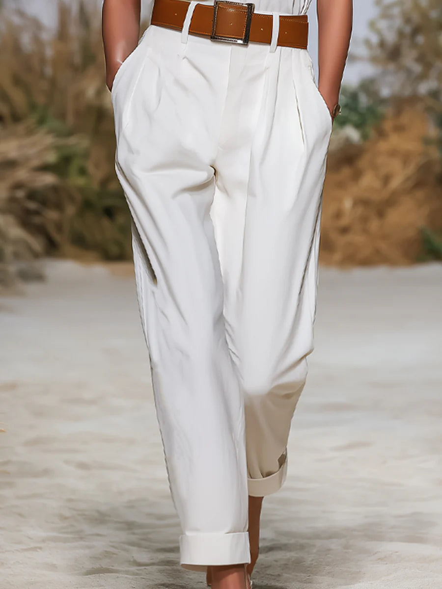 Ruffled V-Neck Sleeveless Belted Tailored Jumpsuit