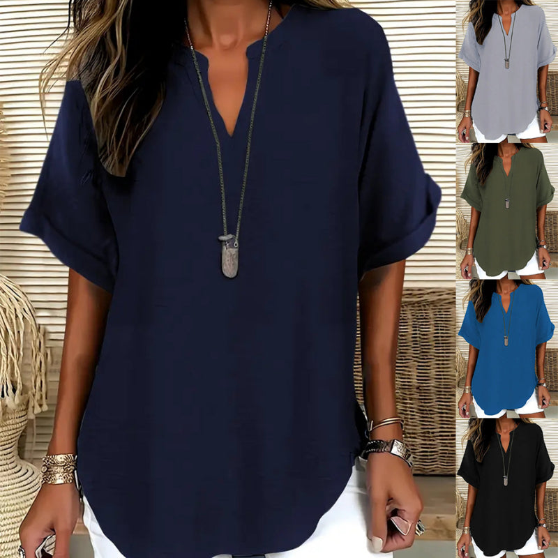🌸Spring Sale 50% OFF! Buy 2 Get 1 Free! 👕Fashion Loose Solid Color Short Sleeve Top