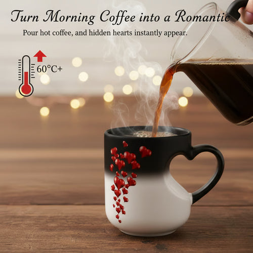 Perfect Gift for Her✨Heat Sensitive Color Changing Magic Mug-Heart Shaped Handle Ceramic Coffee Cup
