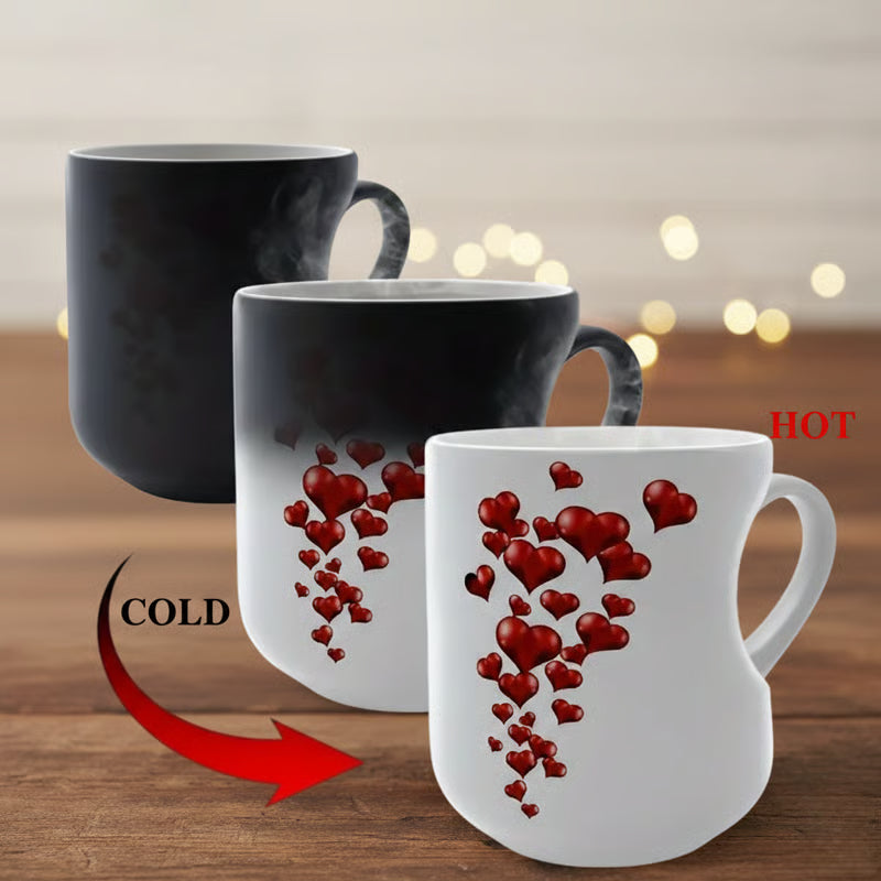Perfect Gift for Her✨Heat Sensitive Color Changing Magic Mug-Heart Shaped Handle Ceramic Coffee Cup