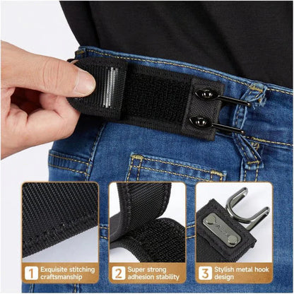 Metal Hook Tactical Elastic Belt No-Buckle Invisible Design | Soft Adjustable Side Tactical Belt