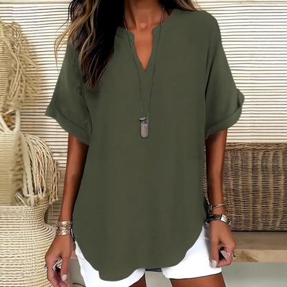 🌸Spring Sale 50% OFF! Buy 2 Get 1 Free! 👕Fashion Loose Solid Color Short Sleeve Top