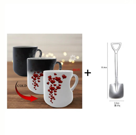 Perfect Gift for Her✨Heat Sensitive Color Changing Magic Mug-Heart Shaped Handle Ceramic Coffee Cup