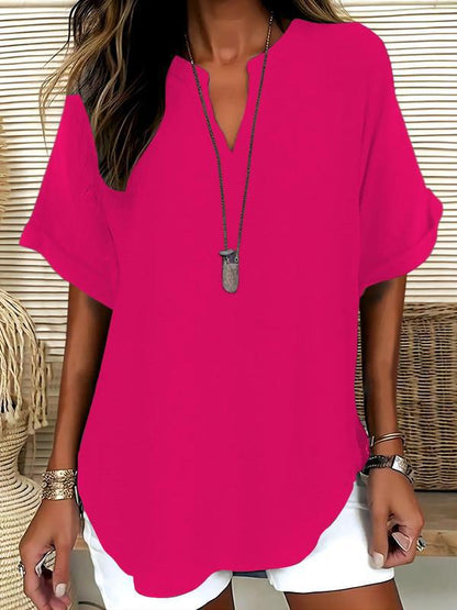🌸Spring Sale 50% OFF! Buy 2 Get 1 Free! 👕Fashion Loose Solid Color Short Sleeve Top