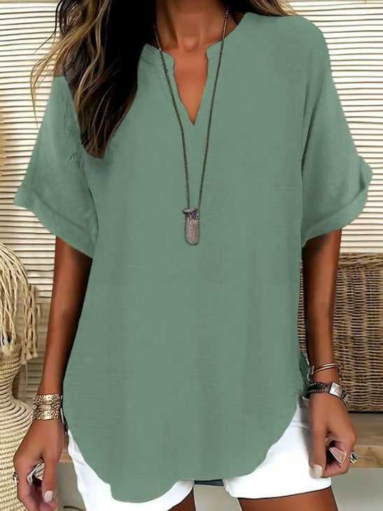 🌸Spring Sale 50% OFF! Buy 2 Get 1 Free! 👕Fashion Loose Solid Color Short Sleeve Top