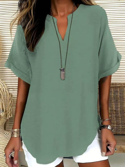 🌸Spring Sale 50% OFF! Buy 2 Get 1 Free! 👕Fashion Loose Solid Color Short Sleeve Top