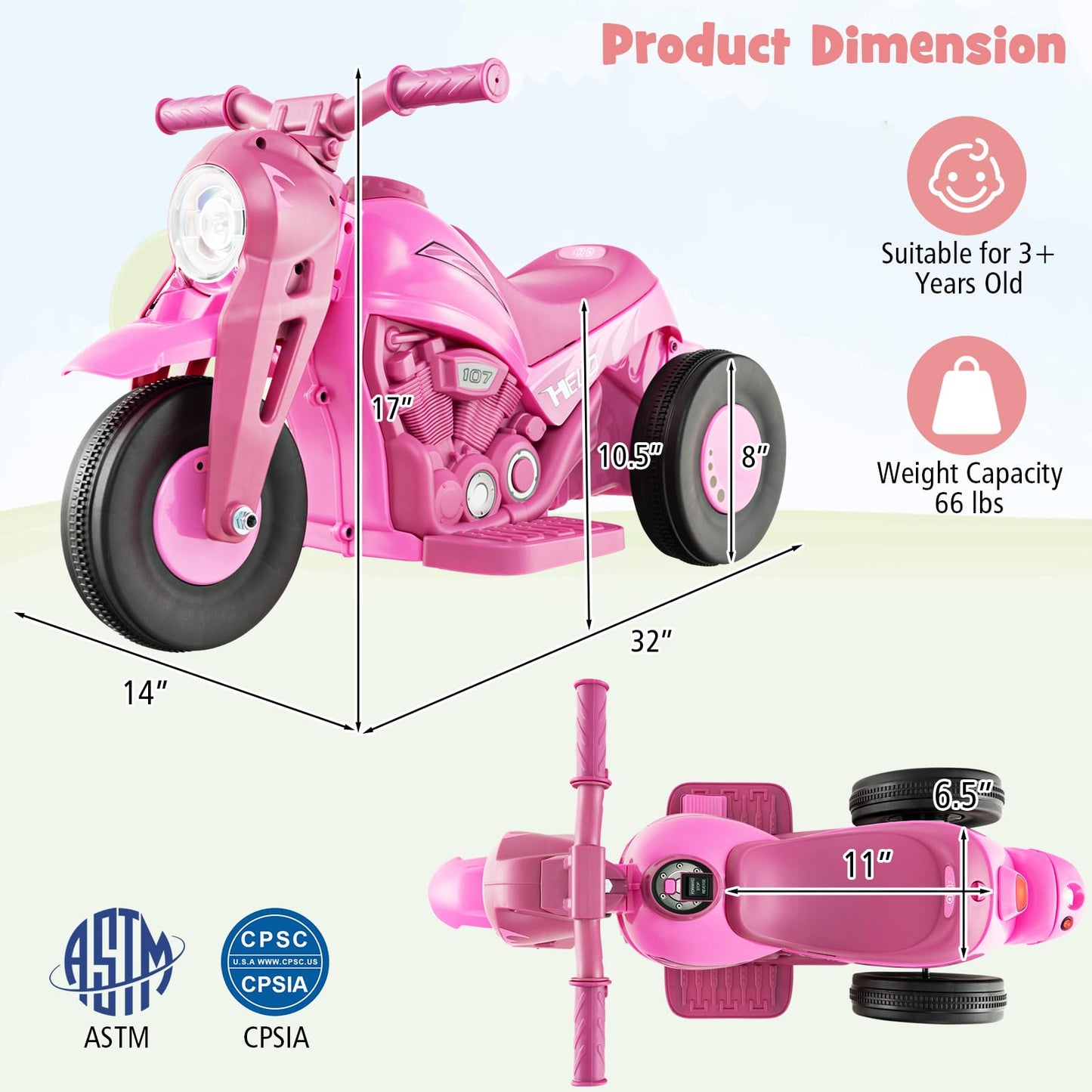 🔥Limited-Time Offer✨6V Battery Powered Kids Ride on Motorcycle