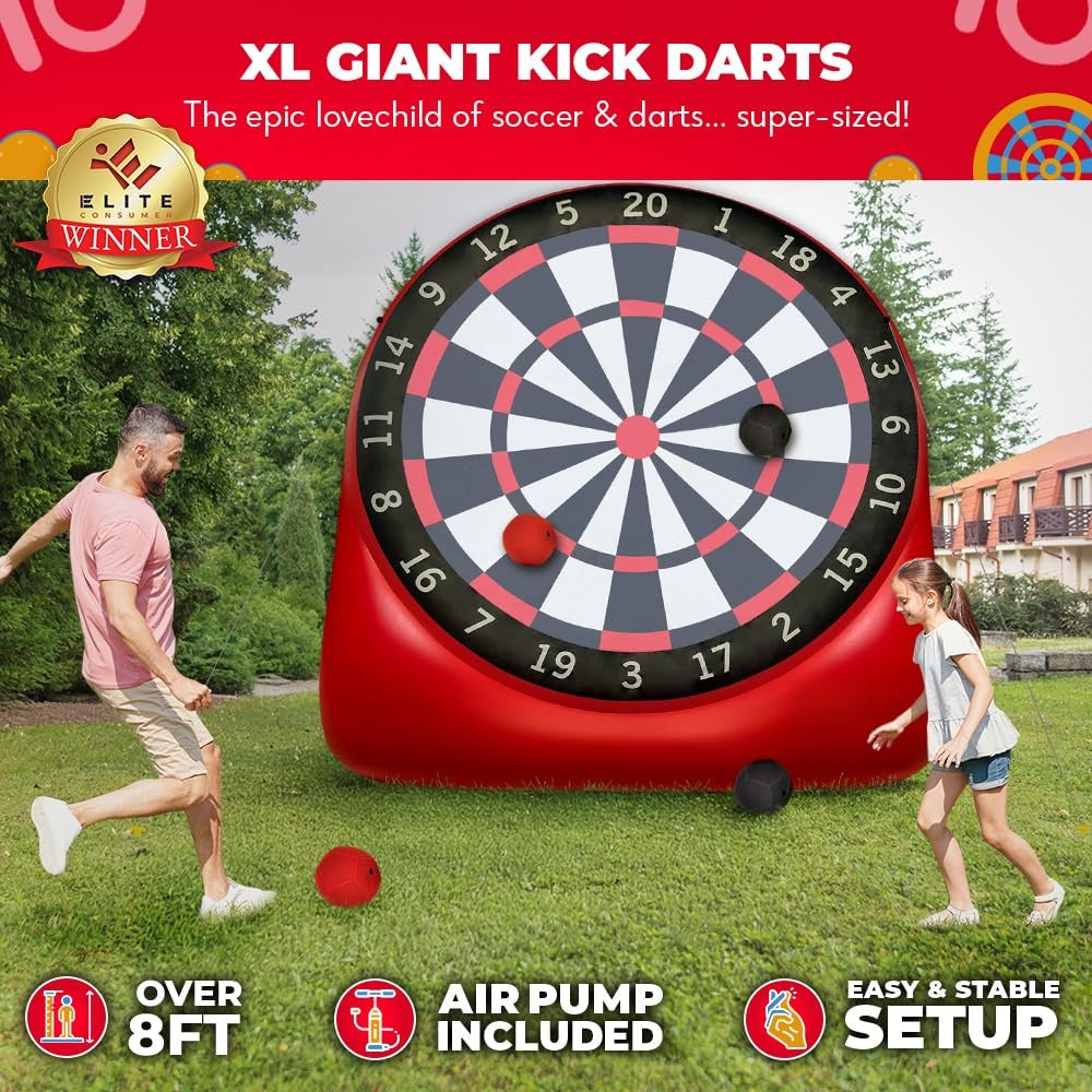 Premium Inflatable Giant Kick Darts (15+ Ways to Play) - Jumbo Soccer Dartboard with Air Pump