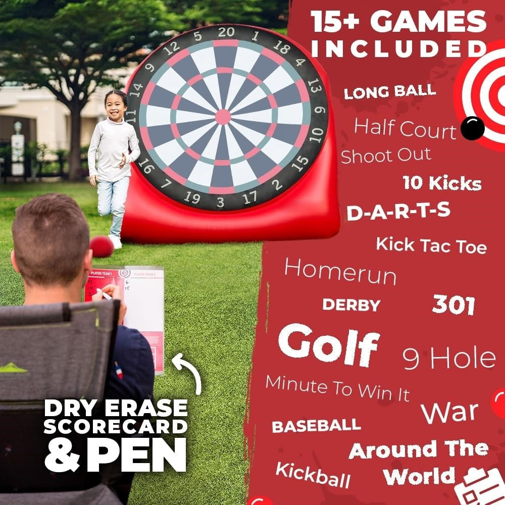 Premium Inflatable Giant Kick Darts (15+ Ways to Play) - Jumbo Soccer Dartboard with Air Pump