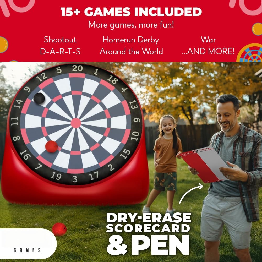 Premium Inflatable Giant Kick Darts (15+ Ways to Play) - Jumbo Soccer Dartboard with Air Pump
