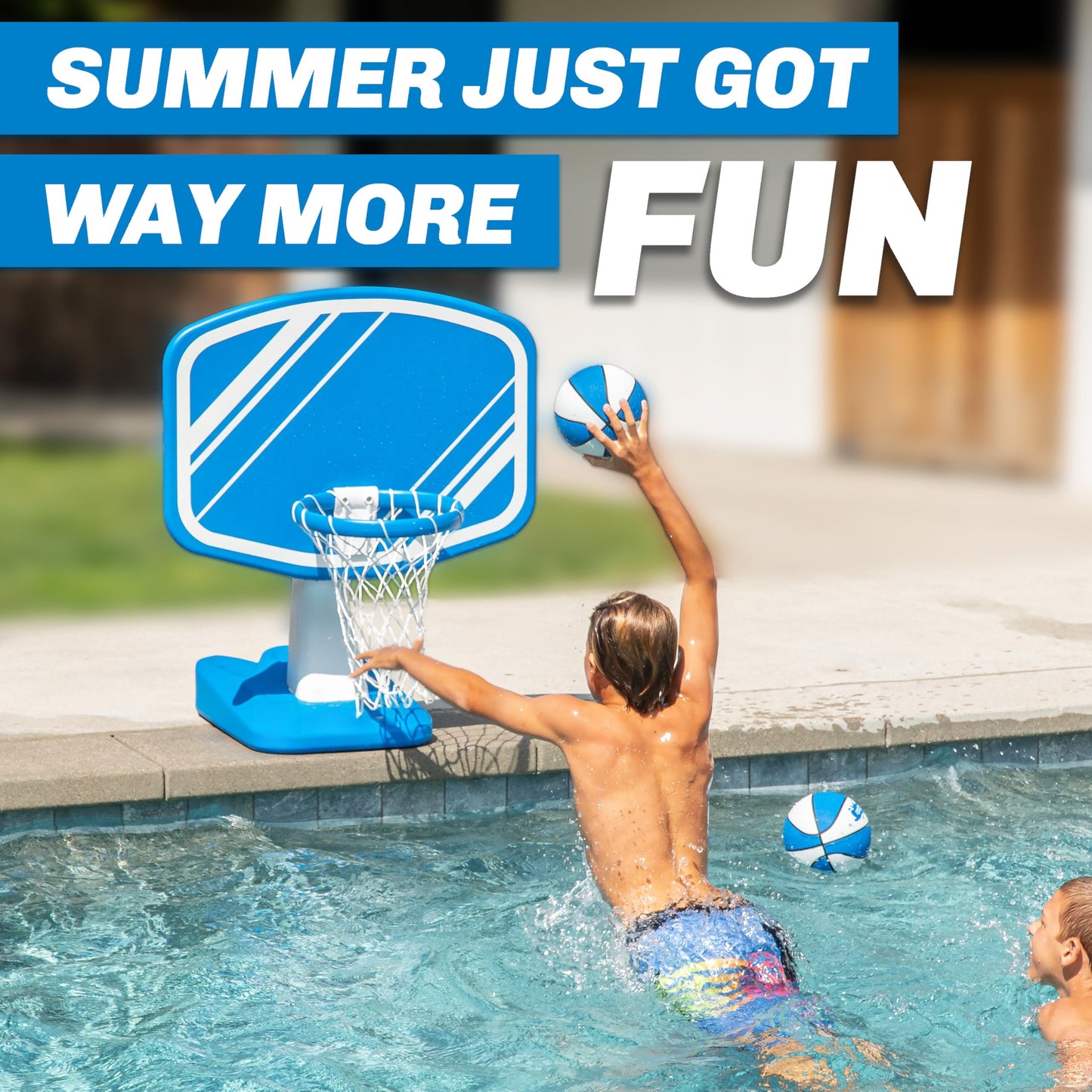 🔥Limited-Time Offer✨Swimming Pool Basketball Game, Includes Poolside Water Basketball Hoop, 2 Balls and Pump