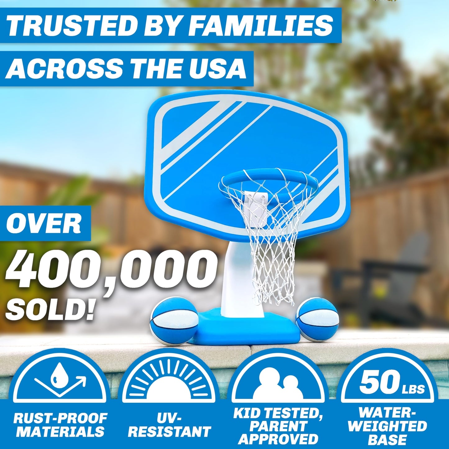 🔥Limited-Time Offer✨Swimming Pool Basketball Game, Includes Poolside Water Basketball Hoop, 2 Balls and Pump