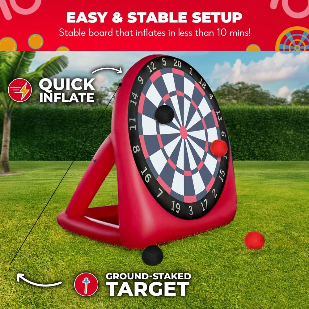 Premium Inflatable Giant Kick Darts (15+ Ways to Play) - Jumbo Soccer Dartboard with Air Pump