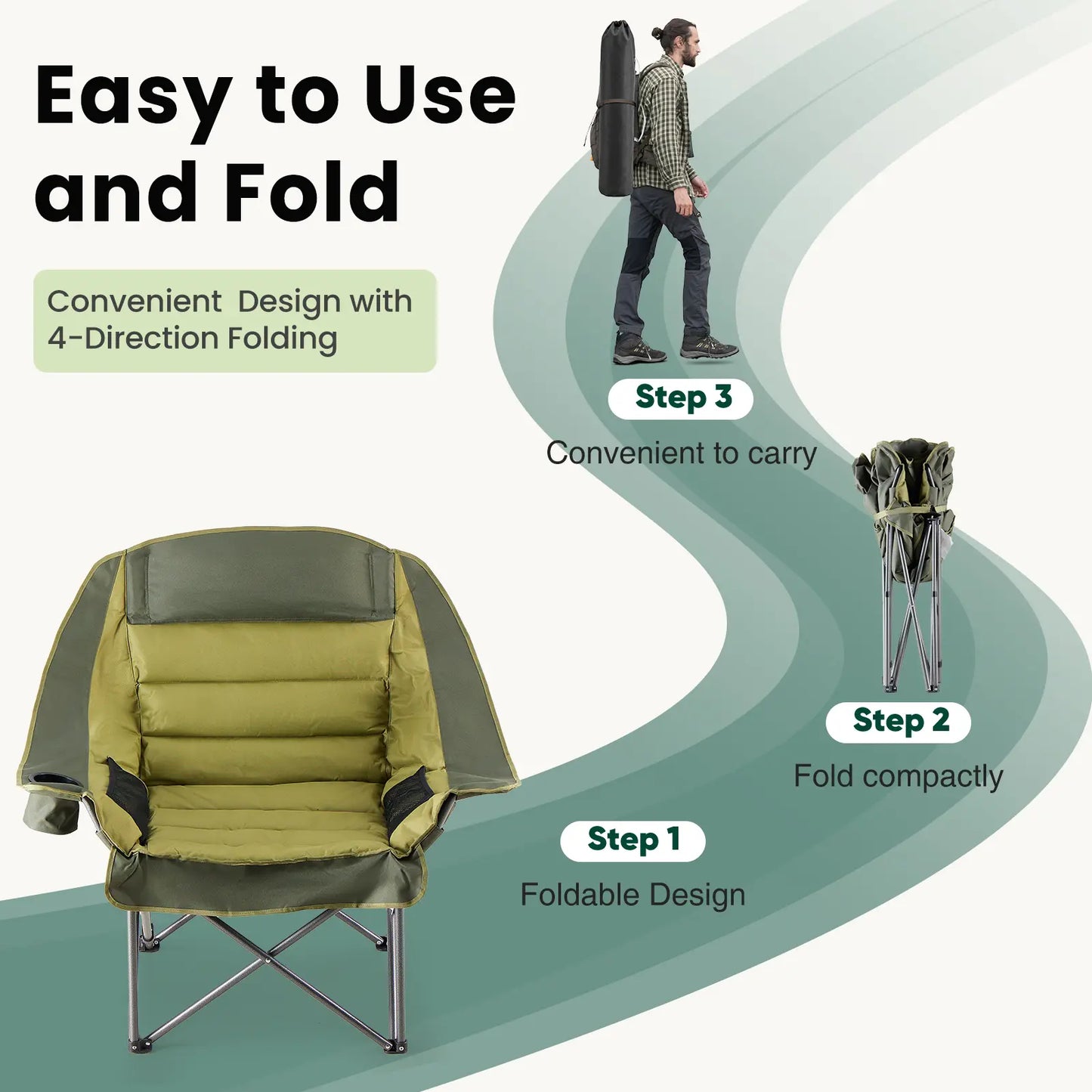 🔥Limited-Time Offer✨Comfort Folding Camping Chair，With 440 Lbs Capacity