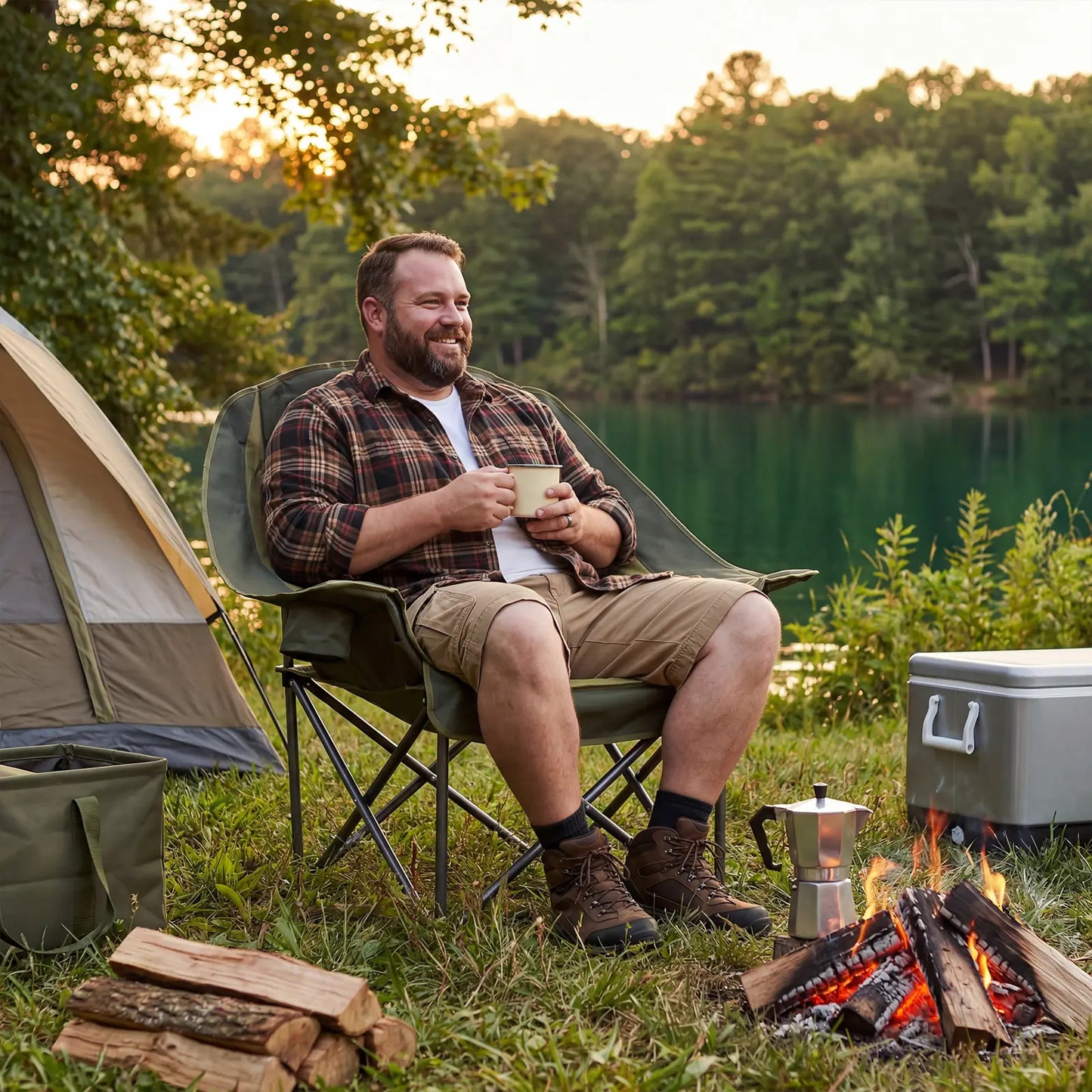 🔥Limited-Time Offer✨Comfort Folding Camping Chair，With 440 Lbs Capacity