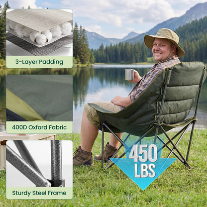 🔥Limited-Time Offer✨Comfort Folding Camping Chair，With 440 Lbs Capacity
