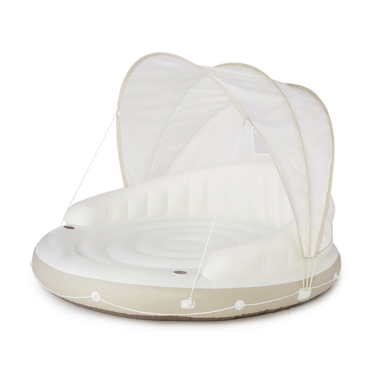 🏆Flash Sale⚡ 50K+ SOLD!🔥Canopy Island Inflatable Pool Float: Built-in Cup Holders – Detachable Sunshade – 440lb Max Weight Capacity – 78.5" x 59"