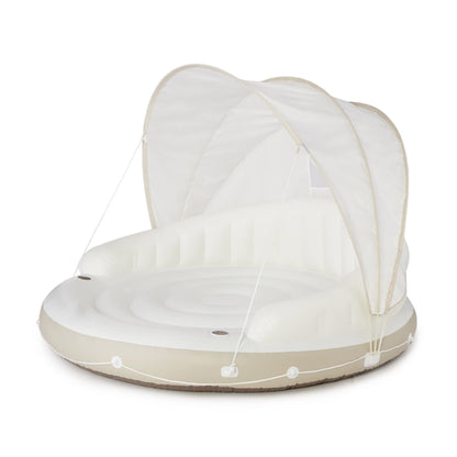 🏆Flash Sale⚡ 50K+ SOLD!🔥Canopy Island Inflatable Pool Float: Built-in Cup Holders – Detachable Sunshade – 440lb Max Weight Capacity – 78.5" x 59"
