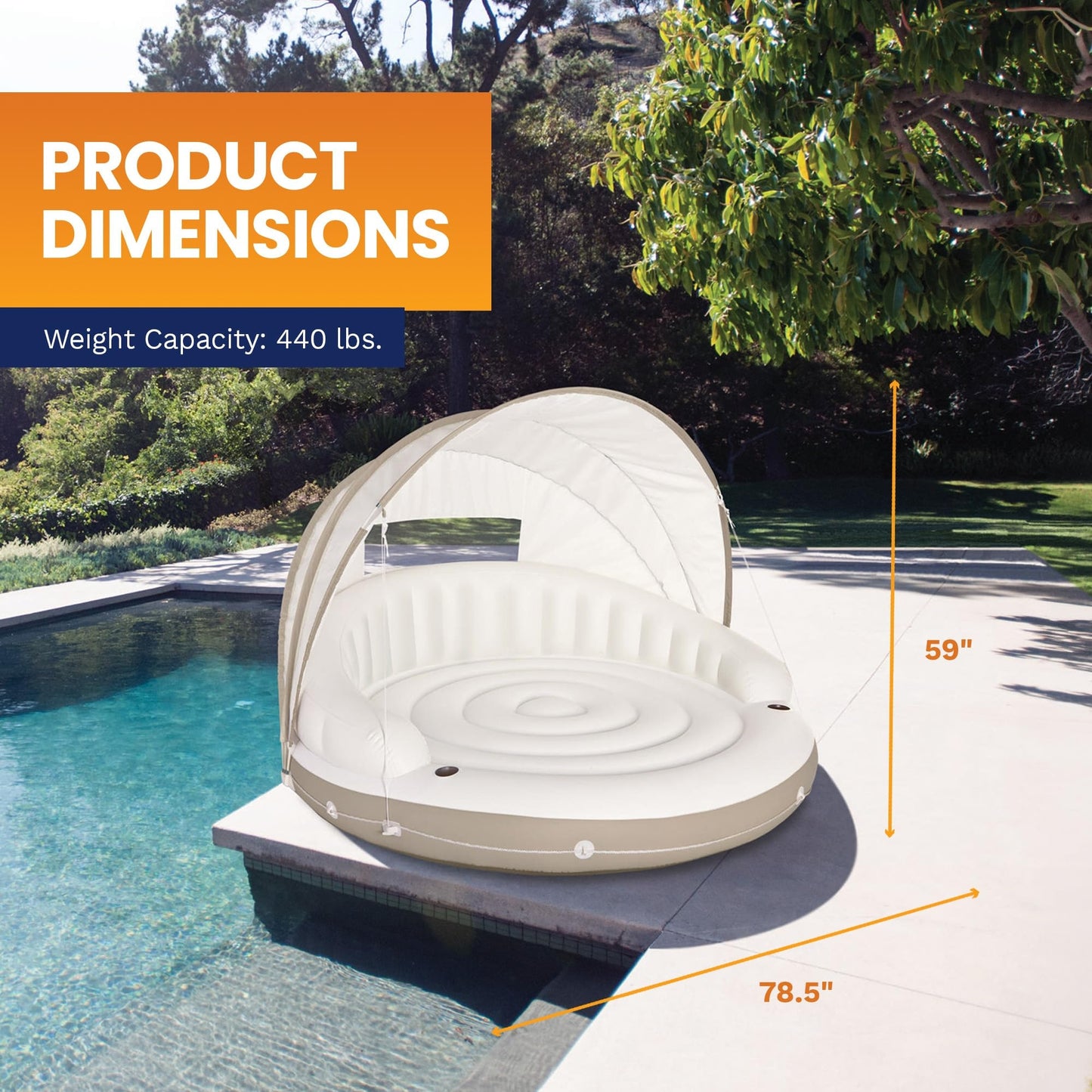 🏆Flash Sale⚡ 50K+ SOLD!🔥Canopy Island Inflatable Pool Float: Built-in Cup Holders – Detachable Sunshade – 440lb Max Weight Capacity – 78.5" x 59"