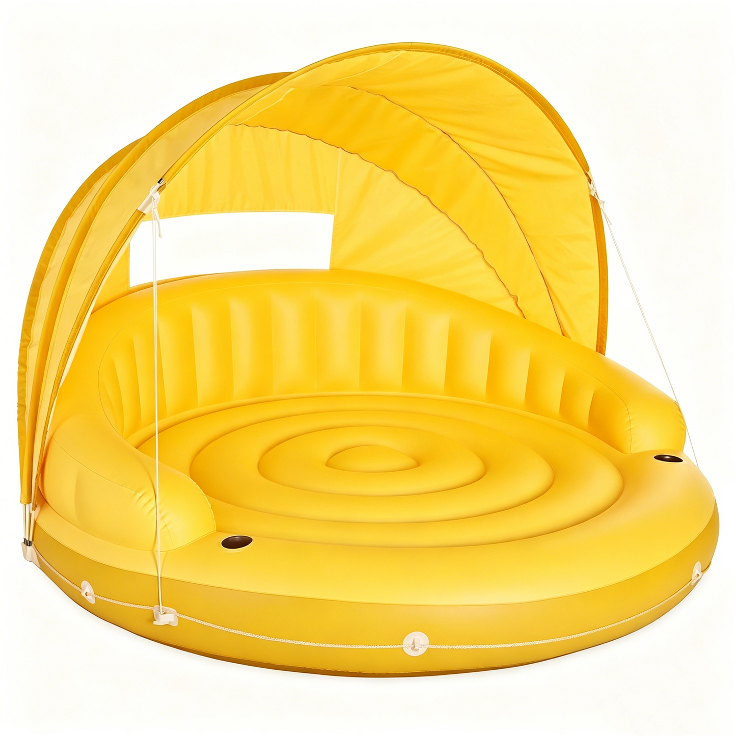🏆Flash Sale⚡ 50K+ SOLD!🔥Canopy Island Inflatable Pool Float: Built-in Cup Holders – Detachable Sunshade – 440lb Max Weight Capacity – 78.5" x 59"