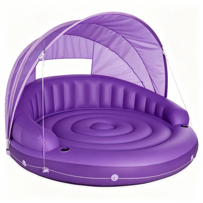 🏆Flash Sale⚡ 50K+ SOLD!🔥Canopy Island Inflatable Pool Float: Built-in Cup Holders – Detachable Sunshade – 440lb Max Weight Capacity – 78.5" x 59"