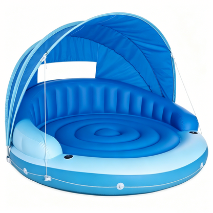 🏆Flash Sale⚡ 50K+ SOLD!🔥Canopy Island Inflatable Pool Float: Built-in Cup Holders – Detachable Sunshade – 440lb Max Weight Capacity – 78.5" x 59"