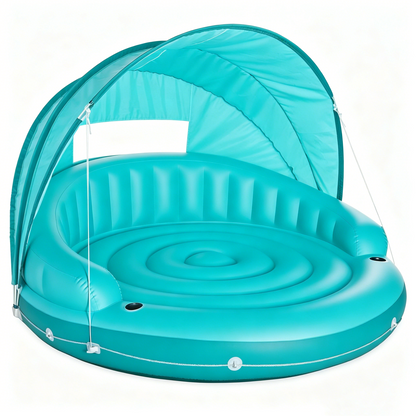 🏆Flash Sale⚡ 50K+ SOLD!🔥Canopy Island Inflatable Pool Float: Built-in Cup Holders – Detachable Sunshade – 440lb Max Weight Capacity – 78.5" x 59"