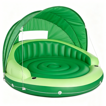 🏆Flash Sale⚡ 50K+ SOLD!🔥Canopy Island Inflatable Pool Float: Built-in Cup Holders – Detachable Sunshade – 440lb Max Weight Capacity – 78.5" x 59"