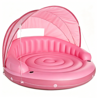 🏆Flash Sale⚡ 50K+ SOLD!🔥Canopy Island Inflatable Pool Float: Built-in Cup Holders – Detachable Sunshade – 440lb Max Weight Capacity – 78.5" x 59"