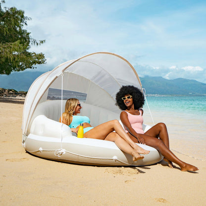 🏆Flash Sale⚡ 50K+ SOLD!🔥Canopy Island Inflatable Pool Float: Built-in Cup Holders – Detachable Sunshade – 440lb Max Weight Capacity – 78.5" x 59"