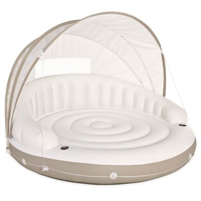 🏆Flash Sale⚡ 50K+ SOLD!🔥Canopy Island Inflatable Pool Float: Built-in Cup Holders – Detachable Sunshade – 440lb Max Weight Capacity – 78.5" x 59"