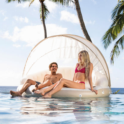 🏆Flash Sale⚡ 50K+ SOLD!🔥Canopy Island Inflatable Pool Float: Built-in Cup Holders – Detachable Sunshade – 440lb Max Weight Capacity – 78.5" x 59"